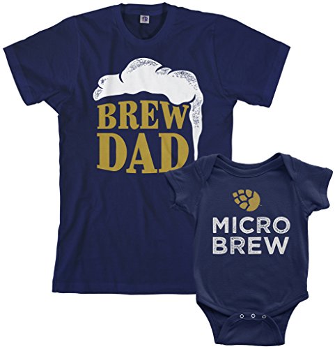 Threadrock Brew Dad & Micro Brew Infant Bodysuit & Men's T-Shirt Matching Set (Baby: 12M, Navy|Men's: 3XL, Navy)
