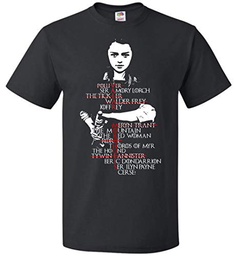Arya Stark Valar Morghulis Arya's Kill List Game of Thrones T-Shirt for Mens Womens Fans Up to 5XL Black